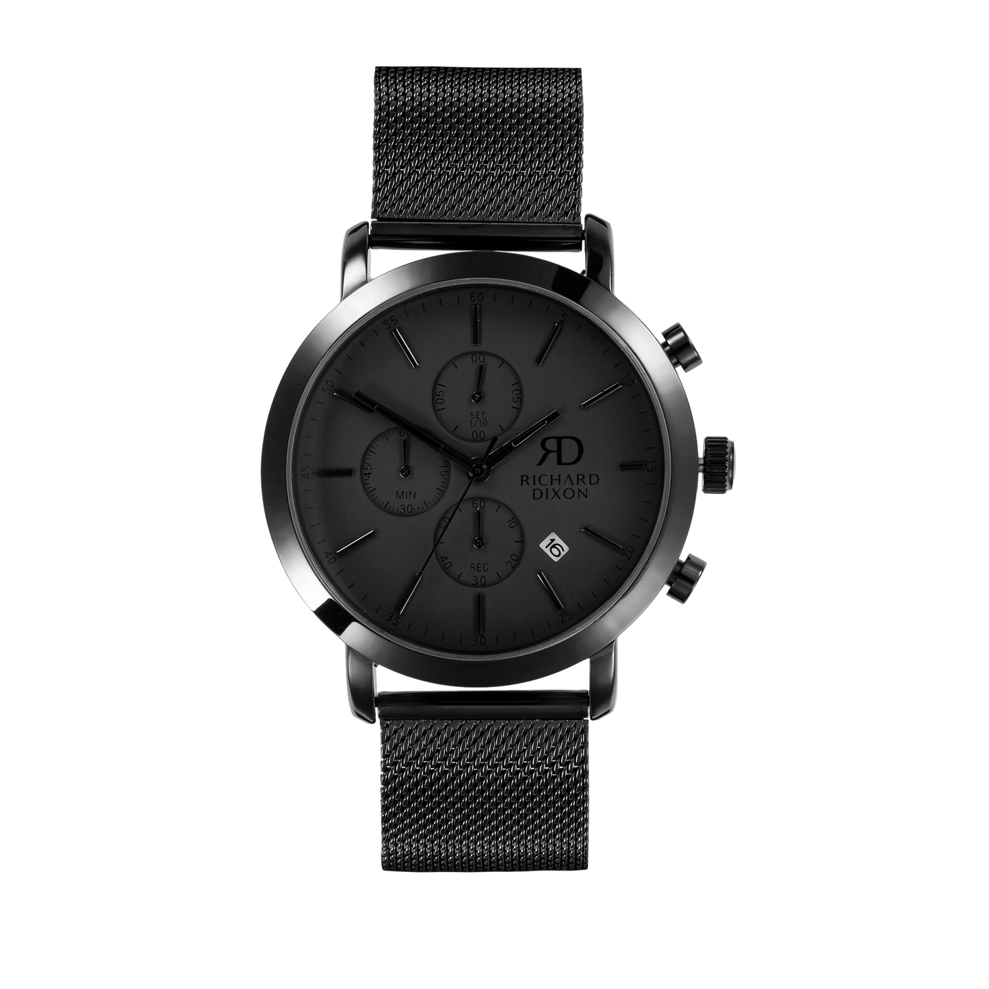 Relógio de Homem Richard Dixon Iconic Chrono Mesh Full Dark com Fundo Branco de Frente
