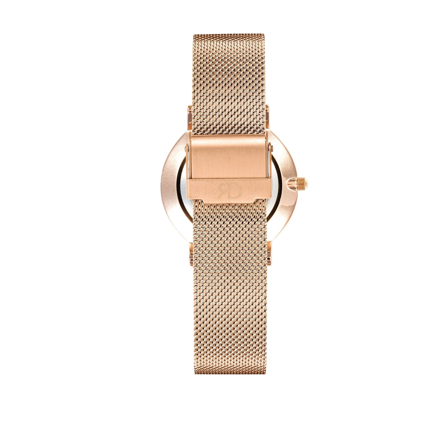 Relógio de Mulher Richard Dixon Classic Mesh Rose Gold White com Fundo Branco de Trás