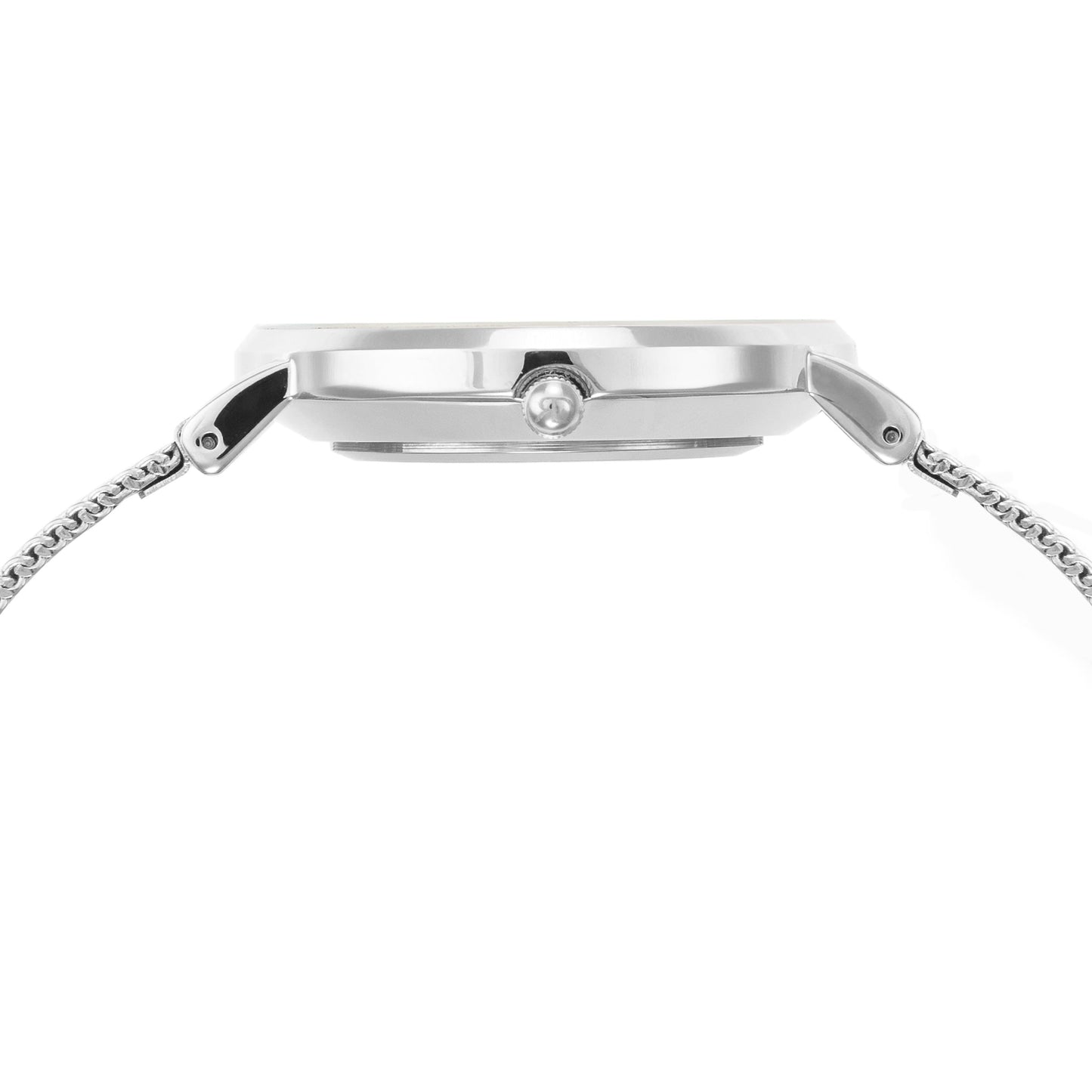 Relógio de Mulher Richard Dixon Classic Mesh Silver White com Fundo Branco de Lado