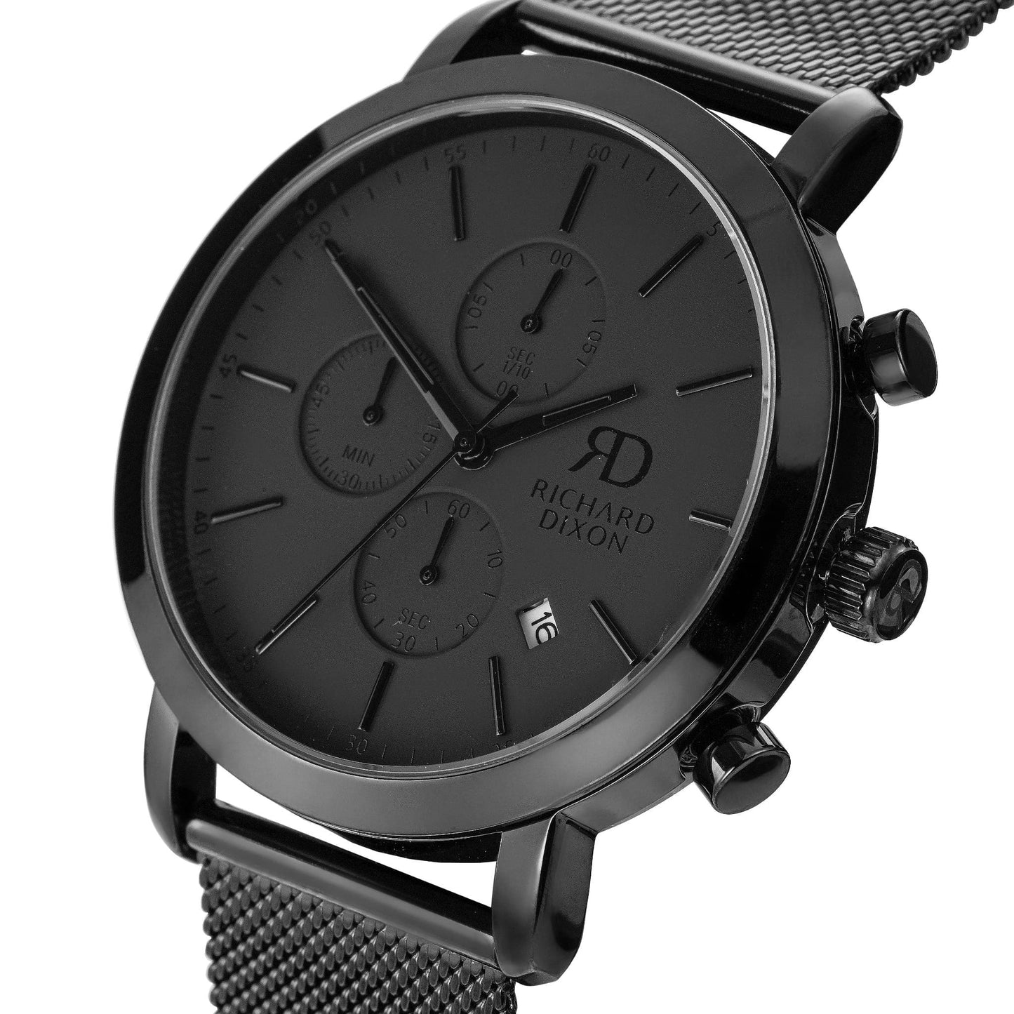 Relógio de Homem Richard Dixon Iconic Chrono Mesh Full Dark com Fundo Branco em Detalhe