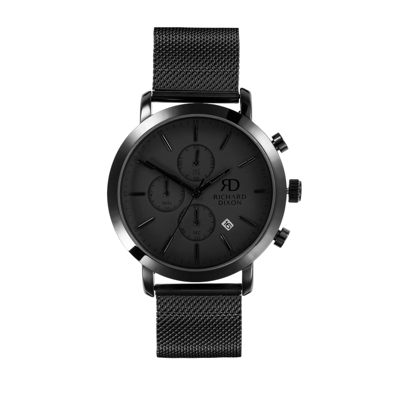 Relógio de Homem Richard Dixon Iconic Chrono Mesh Full Dark com Fundo Branco de Frente