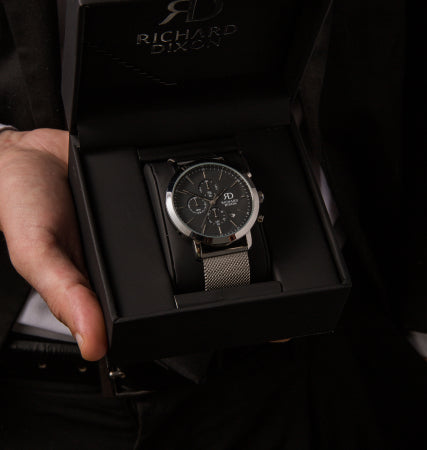 Relógio de Homem Richard Dixon Iconic Chrono Mesh Silver Black na Caixa