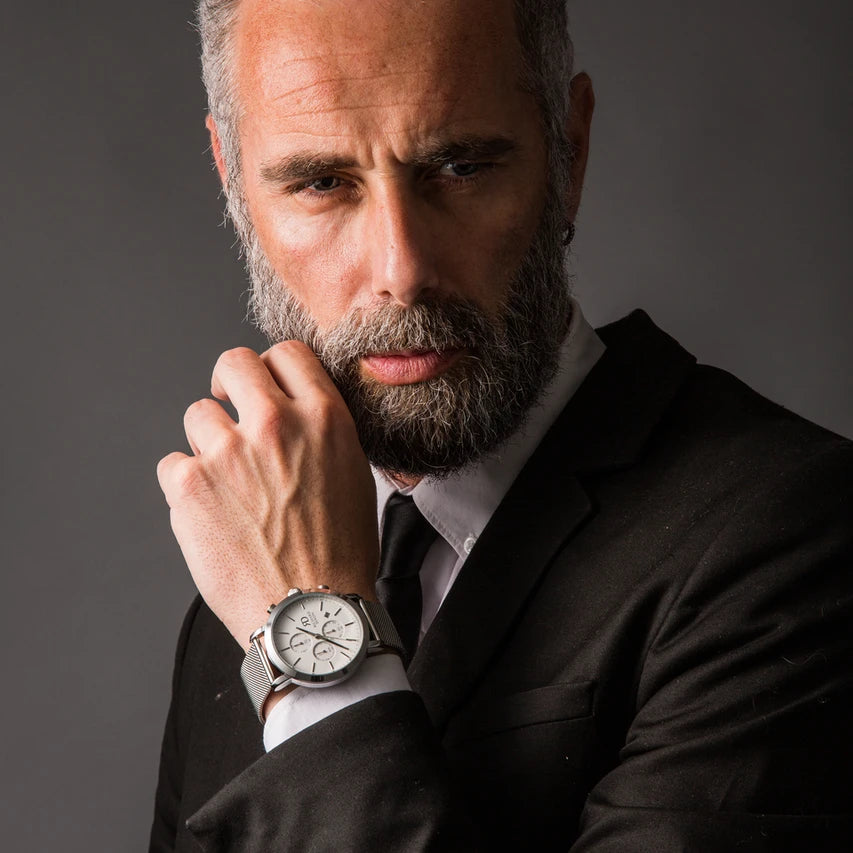 Relógio de Homem Richard Dixon Iconic Chrono Mesh Silver White com Modelo