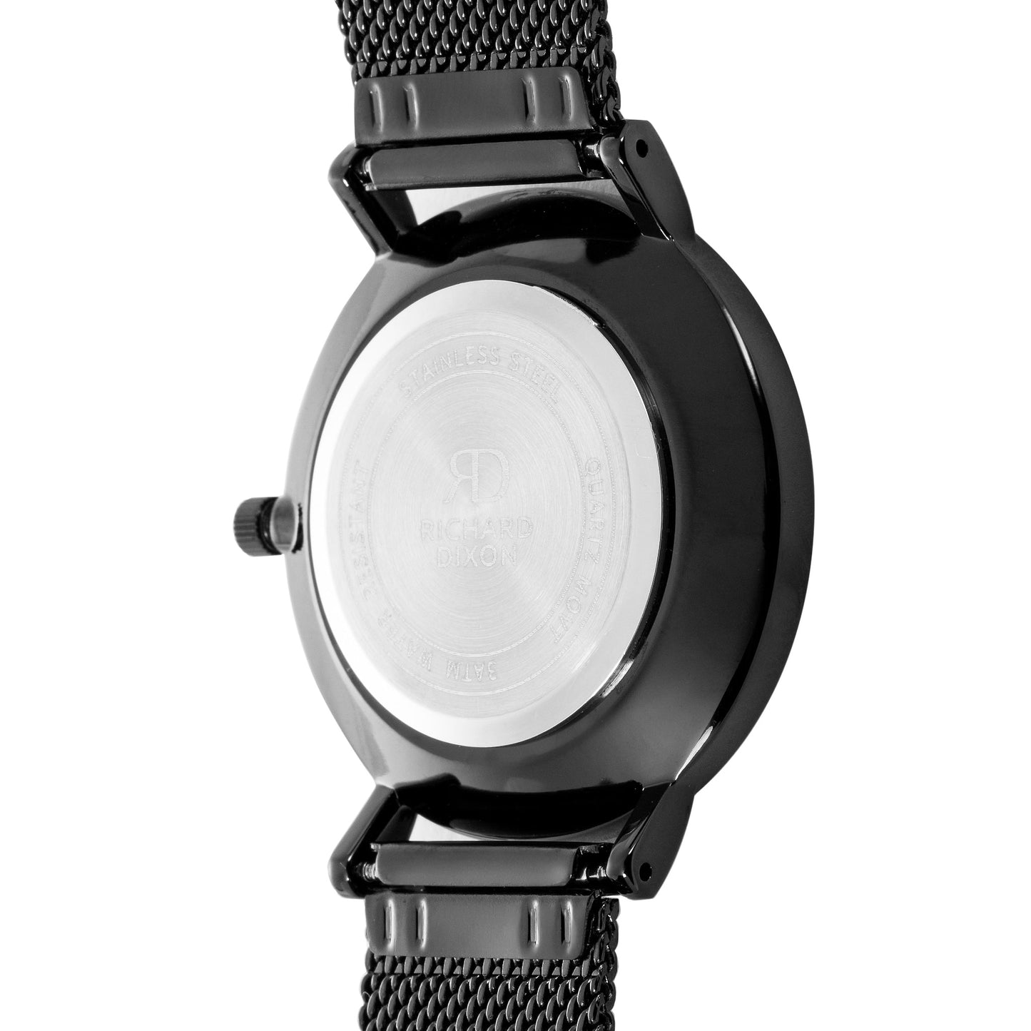 Relógio de Mulher Richard Dixon Classic Mesh Full Dark com Fundo Branco de Trás em Detalhe