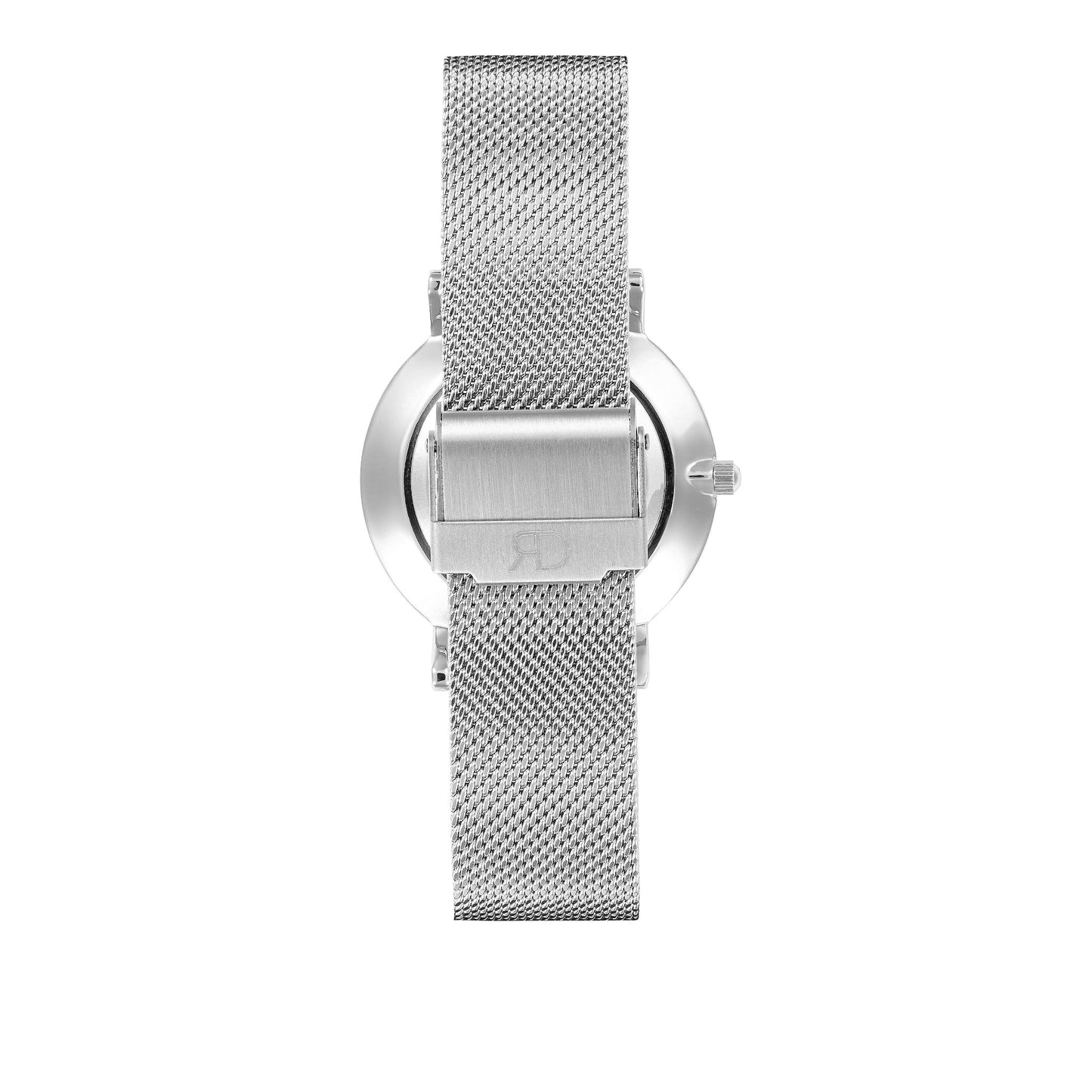 Relógio de Mulher Richard Dixon Classic Mesh Silver White com Fundo Branco de Trás
