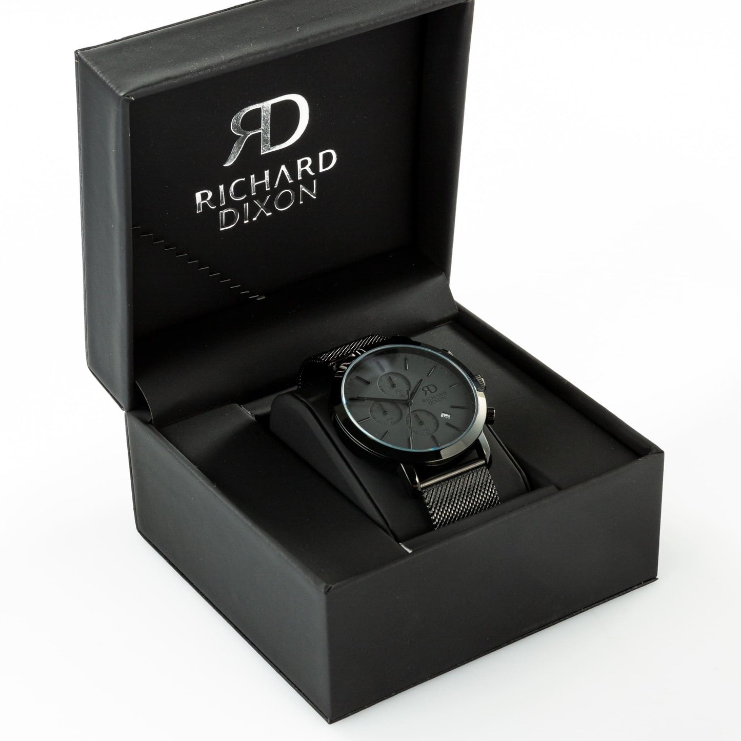 Relógio de Homem Richard Dixon Iconic Chrono Mesh Full Dark com Fundo Branco na Caixa